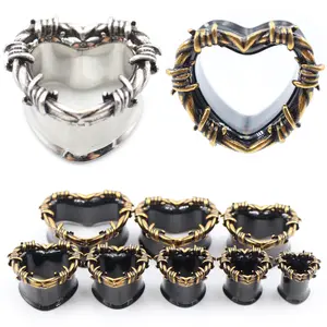 Alisouy 1PC Retro Stainless Steel Heart Love Thorn Vine Ear Tunnel Plugs Expander Stretcher Gauges Earring Piercing Body Jewelry