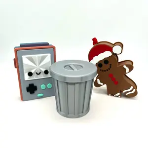 3D Printed Containers for Decoration, Plants, and Mini Fidgets - Trash Cans, Video Game, and Gingerbread Man