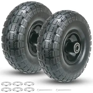 4.10/3.50-4 Flat Free Tire and Wheel, 10 Inch Replacement Wheels for Gorilla Cart, Hand ,  & Utility Cart, Solid Tire with 5/8" Axle Bore Hole and Double Sealed Bearings, 2 Pack