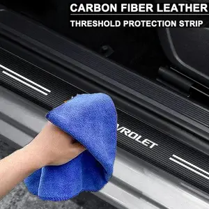 4Pcs For Chevrolet LOGO Car Door Threshold Carbon Fiber Door Sill Protection Strip Scuff Plate Decorative Badge Sticker Accessories