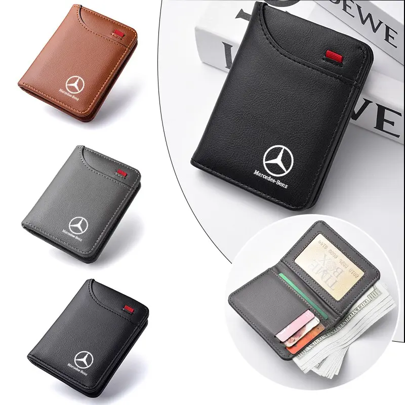 Car Emblem Soft Wallet Leather Mini Credit Card Purse, Portable Small Wallet for Mercedes Benz a B C E S R G Class, Amg Gl Glk Gla Glc Gle Cla