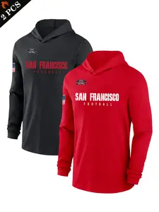 2-Pack Men's San Francisco Football Hooded Long Sleeve T-Shirt Set, Athletic Hoodie, Breathable Lightweight Loose Fit, Casual Fall Sportswear Outdoor Leisure