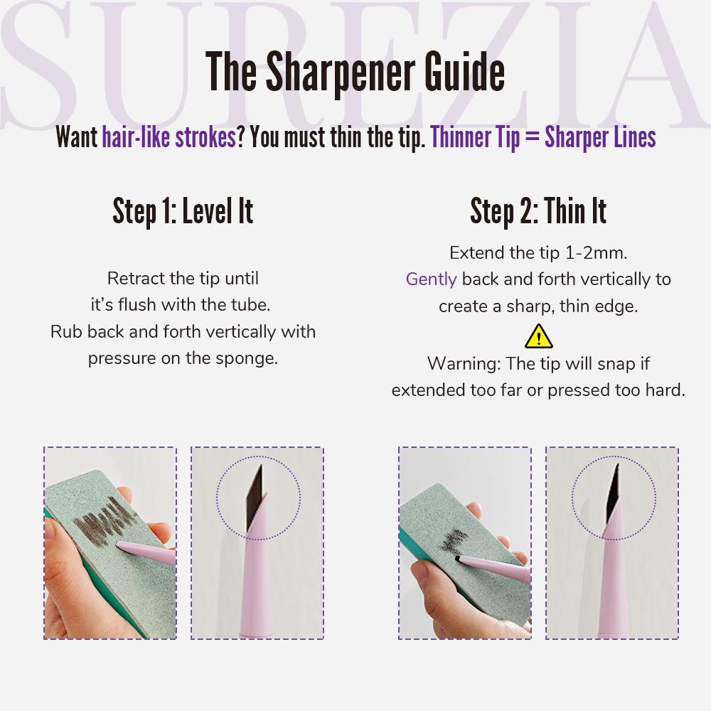 SUREZIA Feather Edge Brow Pencil 3-in-1 Kit (Pencil + Refill + Sanding Sponge) Dual-Effect Tip for Two Looks Stays Sharp