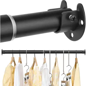 Closet Rods for Hanging Clothes - Heavy Duty, Length Adjustable (Black, 30.5" - 40")