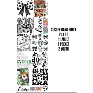 Soccer Premade DTF Gang Sheet 21 x 60 - Ideal for Group Activities and Team Play