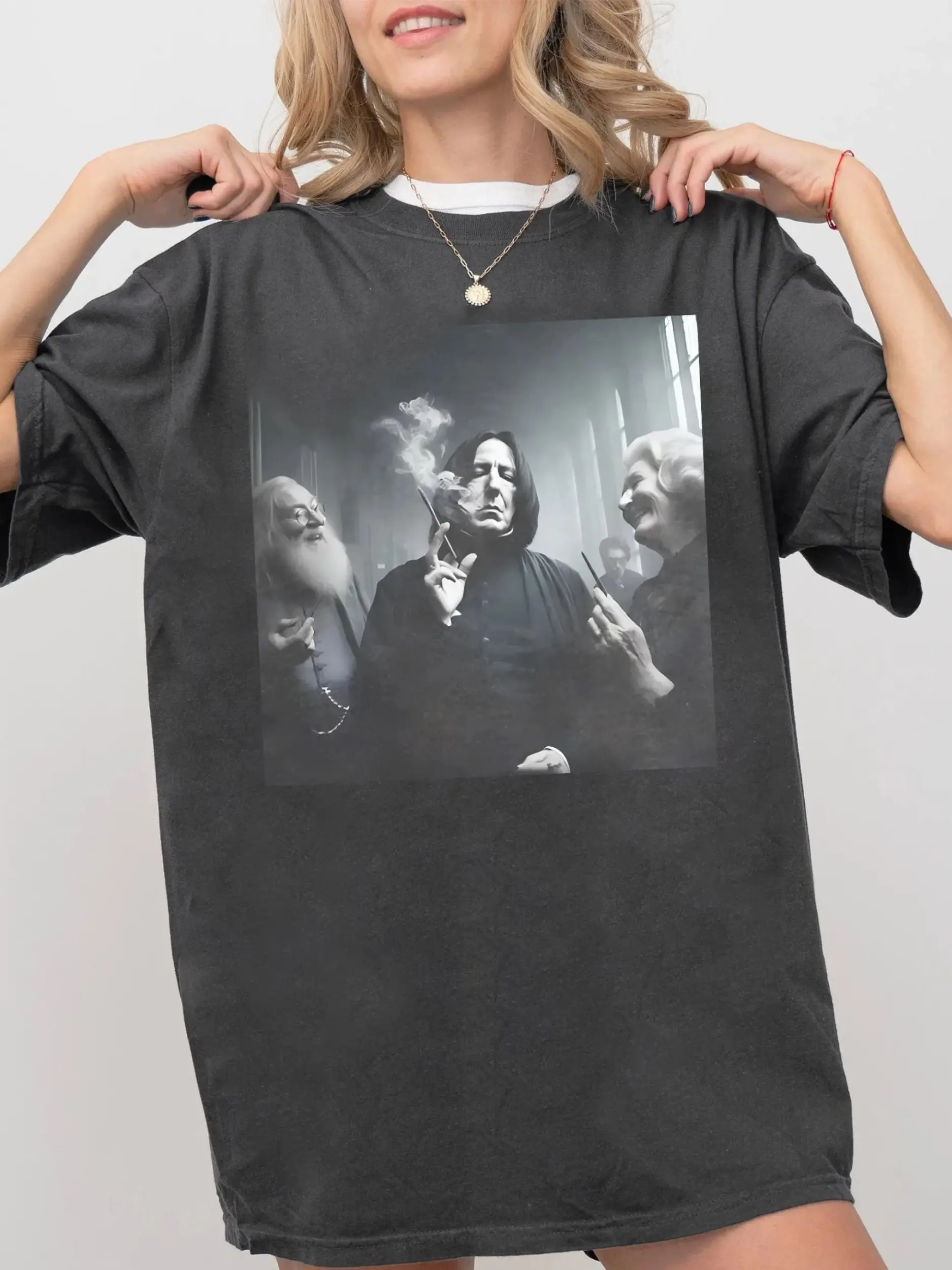 Snape Smokes Funny Graphic T-Shirt, HP Fan Inspired Menswear Womenswear Tee, Retro Casual Short-Sleeve Top, Vintage Wizarding World Style Apparel, Classic Daily Wear Shirt