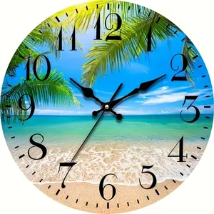 10 inch A Decorative Silent Clock Featuring a Beach Theme with Sand And Sunlight, Suitable for Gifting And Home Decor, Requires AA Batteries (Not Included)