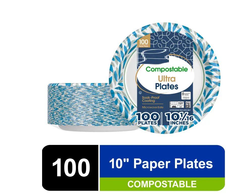Compostable 10" Disposable Paper Plates, Multicolor, 100 Count Compostable 10" Disposable Paper Plates, Multicolor, 100 Count