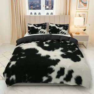 3PCS Duvet Cover Set, 1 Duvet+2 Pillowcases(Without filler), Black White Cow Rustic Country Farmhouse theme, Christmas bedding set, Animal Print Cozy Comfortable Suitable for decoration Bedroom Hotel Guest Room Lounge.