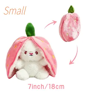 7-inch Soft & Cute Strawberry-to-Rabbit Reversible Plush Toy (#SummerVibes)— Double-Sided Flip Stress Reliever, Easter Decor & Ornament, Adorable Long-Eared Bunny Holiday Gift