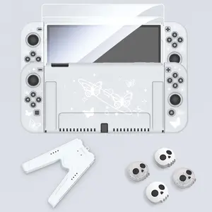 Game Console Accessories Set, Portable Game Console Protective Cover with Tempered Film & V-shaped Grip & Rocker Cap, Dust Proof Handheld Game Console Accessories for Switch OLED/NS/Lite