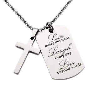 Encouragement Phrase Cross Jewelry Titanium Steel Tarnish-Free Daily Reminder Gift