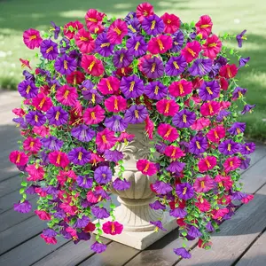 6PCS Hanging Morning Glory Vines, Artificial Flowers for Outdoors with Eucalyptus Leaf for Wedding Corridor Yard Home Garden Porches Patios Balconies Aisle Patio Wall Decor, UV Resistan, Wall Wisteria Hanging Basket Plants