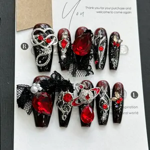 S70 Handmade Detachable Reusable Nail cherry accent artificial stick Tropical Seashell Nails dusty pink press reusable colorful art