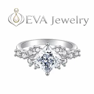 [EVA Jewelry] Princess Cut 2CT 925 Sterling Silver Synthetic Moissanite Ring