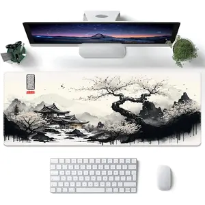 Japanese White Mouse Pad, Large Cherry Blossom Desk Mat, XL Anime Gaming Keyboard Mat, Non-Slip Rubber Base, Big Extended Desk Protector for Home Office, 24"x14"