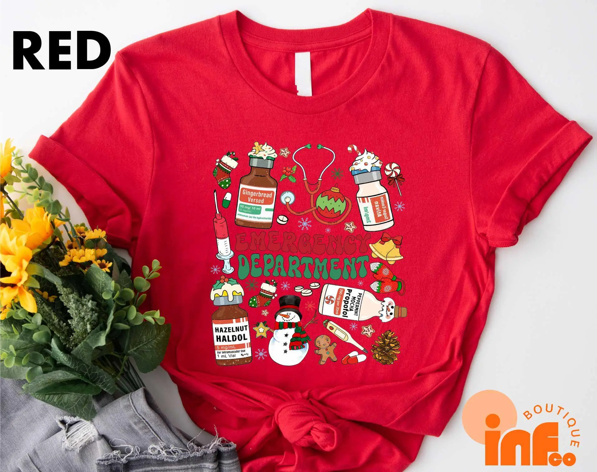 Comfort Colors Emergency Department Christmas T-Shirt Er Christmas Crew Shirt Soft 100% Cotton Festive Design For Nurses ER Gifts