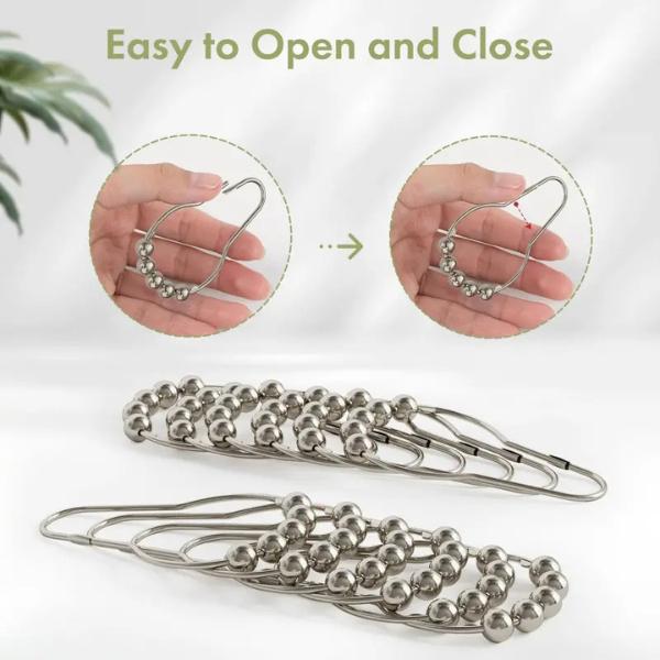 Shower Curtain Hooks, Decorative Rust Proof Stainless Steel Shower Curtain Hooks for Bathroom Shower Rods Set of 12, Polished Nickel (12pcs)