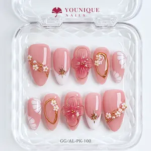 Younique Nails 2025 | GG Studio | Pink Garden  | 10PCS 100% Handmade Press-On Nails | Reusable Colorful Art