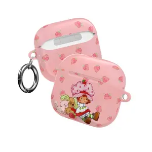 Strawberry Shortcake AirPods Case – Cute Pink Design with Strawberry Pattern, Retro Cartoon Style, Protective Case for AirPods Gen 1-4 & Pro, Gift for Vintage Fans