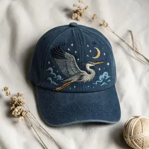 Bird Lover Hat – Blue Heron Embroidered Dad Cap, Hand Embroidered Cotton Hat, Nature Wildlife Gift