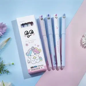 4pcs Cute Unicorn Gel Pens, 0.5mm Fine Tip, Quick-Dry Erasable Gel Pens with Black Ink, Vibrant Color Smooth Writing for School & Office, Pastel Blue & Pink Design, Perfect Gift Idea, Cute Pens, Office Stationery