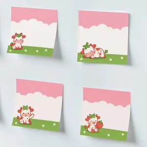 Kawaii Strawberry Cow Sticky Notes Gift Set | 4-Pack for Women, Teens, Students & Coworkers | Fun Back to School, Office & Journaling Supplies | 3x3 Inch, 200 Sheets