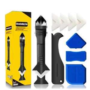 Silicone Caulking Tools-3 in 1 Sealant Finishing Tool Grout Remove Scraper Caulk Remover Glass Glue Angle Scraper for Bathroom,Kitchen,Floor,Window,Sink Joint,Frames Seal (Black Blue)
