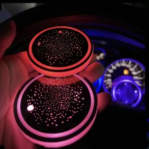 LED Car Cup Holder Lights, 7 Colors Changing USB Charging Mat Waterproof Cup Pad, LED Interior Atmosphere Lamp Decoration Light Inside Car Lighting Accessories (2Counts) car water