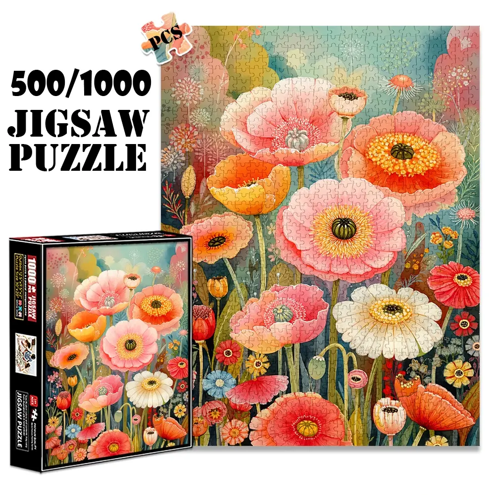 1pc 1000 piece adult puzzle 70x50cm Vibrant Flower Garden Artwork 500 pieces paper jigsaw puzzle suitable for DIY creative games for adults and families, Art Puzzles Gift, birthday and holiday stress relief gifts, la Crafts