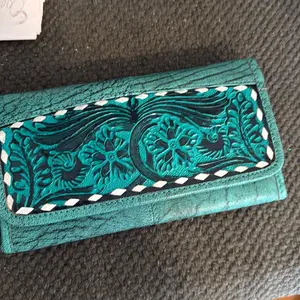 Western turquoise trifold wallet