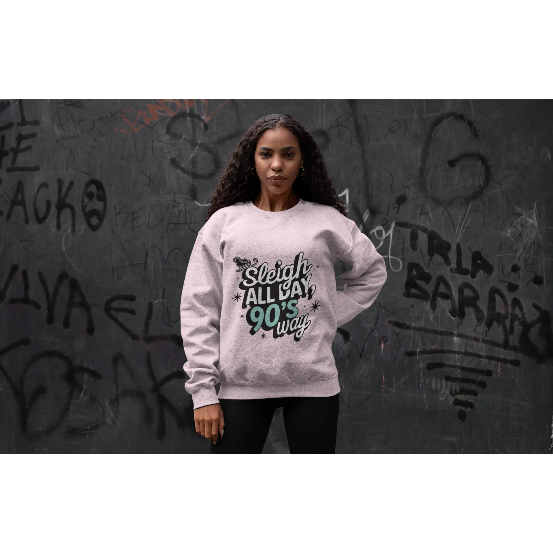 Sleigh All Day 90s Crewneck Sweatshirt, Cozy Winter Sweatshirt, Retro Holiday Gift, Unisex Xmas Apparel, Festive Sweatshirt