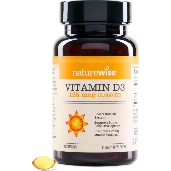 NatureWise Vitamin D3 5000iu (125mcg) Dietary Supplement Mini Softgel Capsule, 90-Count 90-Day Supply, Gluten-Free in Organic Extra Virgin Olive Oil for Immune Support, Strong Bones, Healthy Muscle Function