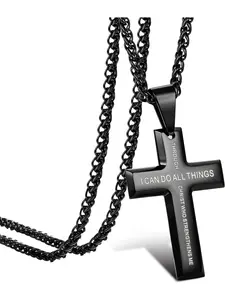 1 Pc Stainless Steel Lord's Prayer Cross Pendant Necklace, Bible Verse Philippians 4:13 Pendant, Cross Necklace Chain for Men, 22/24/28 Inches