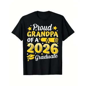 [100% Cotton] 100% Cotton2026 Graduate Proud Grandpa T-Shirt - Black Background with Bright Yellow Text - Available in Sizes S-2XL - The Perfect Graduation Gift for Grandpa - Vintage Style Graphic T-Shirt, Family Celebration, Classic Crew Neck