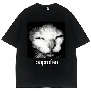 Ibuprofen Cat Meme Vintage Graphic Tee, Funny Oversized Y2K Streetwear T-Shirt, 2026 Retro Humor Unisex Top