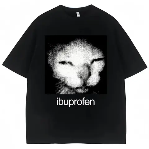 Ibuprofen Cat Meme Vintage Graphic Tee, Funny Oversized Y2K Streetwear T-Shirt, 2026 Retro Humor Unisex Top
