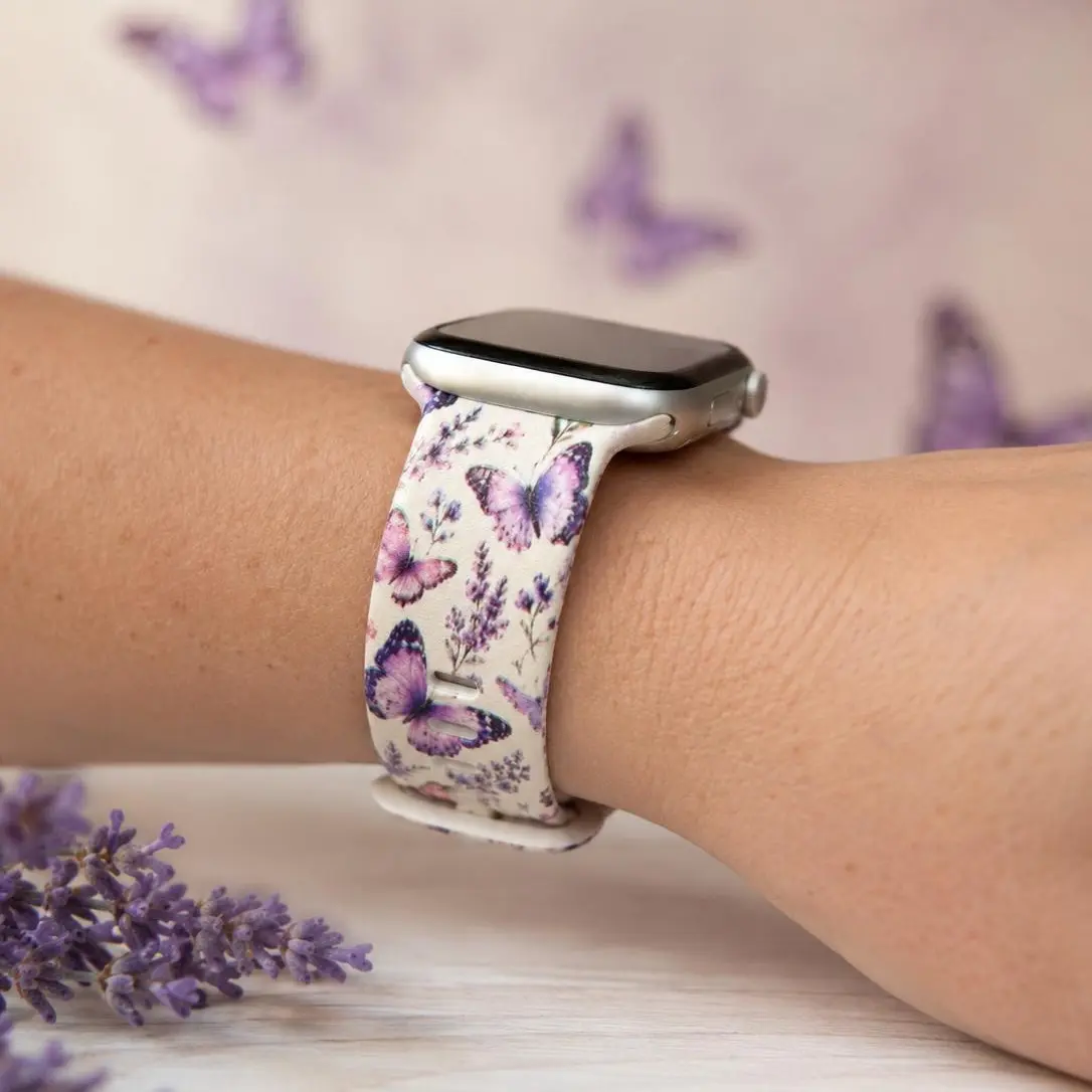 Purple Butterfly & Lavender Floral Watch Band | Compatible with Apple & Samsung Watches