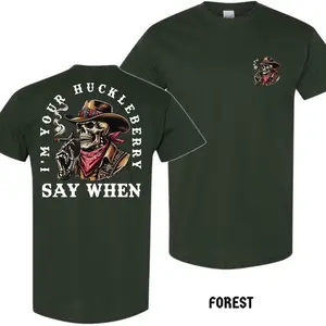 I'm Your Huckleberry Say When T-Shirt - Cowboy Skull Cigar Graphic Tee, Vintage Western T-Shirt, Tombstone Quote Tee for Rodeo and Desert Vibes