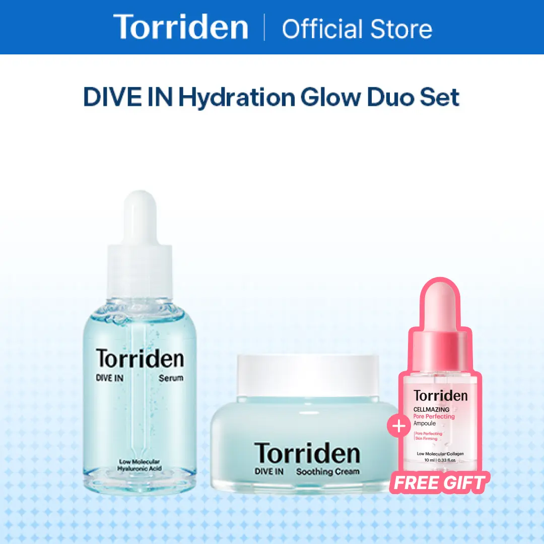 [Torriden Official] DIVE IN Hydration Glow Duo Set (Hyaluronic Acid Gel Serum + Soothing Cream) | Daily Lightweight Affordable Korean Skincare Beauty Products, Vegan, Sensitive Skin Calming, Dewy Glowup Hydrate Formula