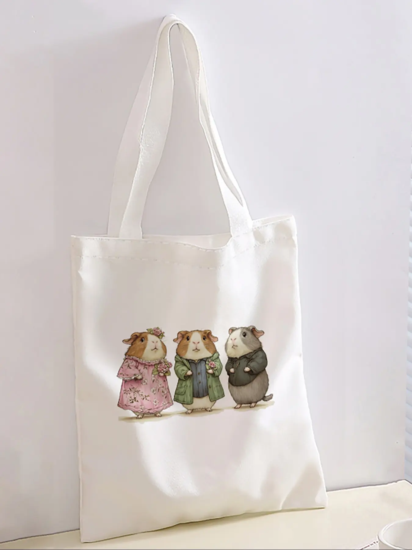 Guinea Pig Pattern Casual Storage Bag, Night Scene Design, Fashionable & Trendy, Perfect for Daily Shopping, Office Use, Various Occasions, Fashionable Patterned Bag, Casual Commuter Bag, Office Work Bag, Tote Bag