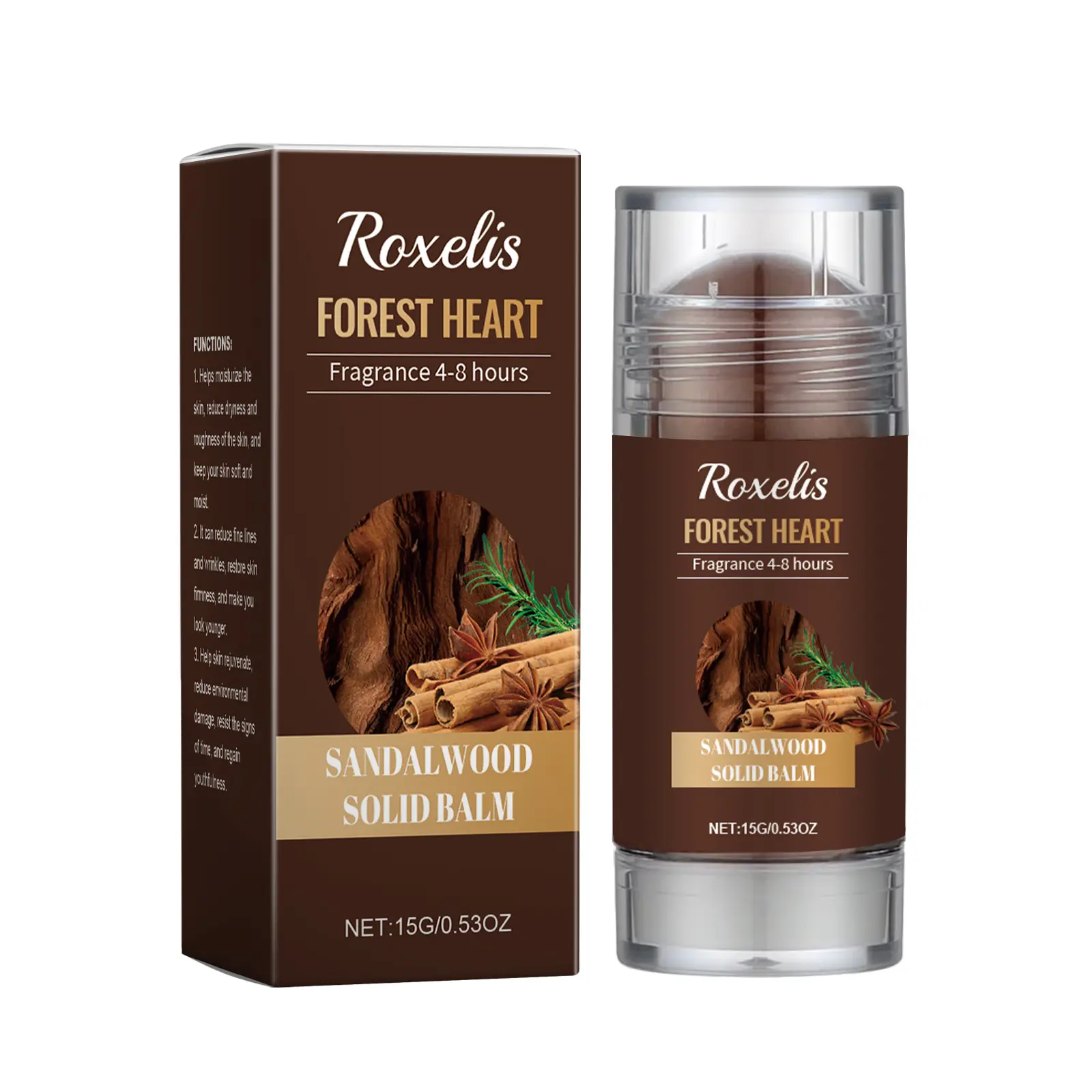 Unisex Roxelis Sandalwood Solid Balm - Natural Light Fragrance, Refreshing Lasting Scent, Portable, for Daily Use, Improves Radiance, Softens Skin, Soothes Stress