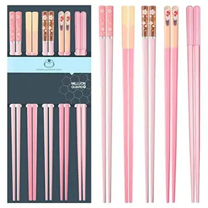 Chopsticks Reusable Dishwasher Safe, 9.57 inches Pink Non-slip Lightweight Fiberglass Chop Sticks, Asian Cuisine Japanese Chinese Chopstick Gift Set, 5 Pairs
