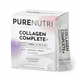 PURENUTRI Multi Collagen Peptides Powder for Skin, Hair & Nails, Types I, II, III, V & X, with ACV, Biotin, Vitamin C & Hyaluronic Acid, 30 Packets