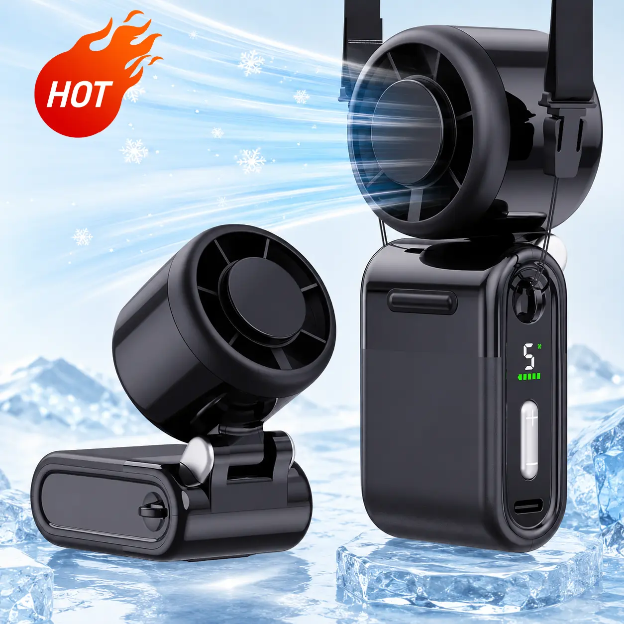 3-in-1 Portable Turbo Fan(Handheld/Neck/Desktop Use)15,500 RPM / 5-Speed ​​Strong Airflow / USB Rechargeable,Lightweight pocket fan; ideal for outdoors, travel, and the beach; a great summer gift for men and women