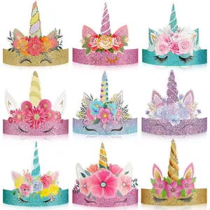 24 Pcs Birthday Party Hats Paper Party Crown Headbands for Boys Girls, Princess Dress up Theme Decorations Favor Supplies Headbands(Unicorn) Masks