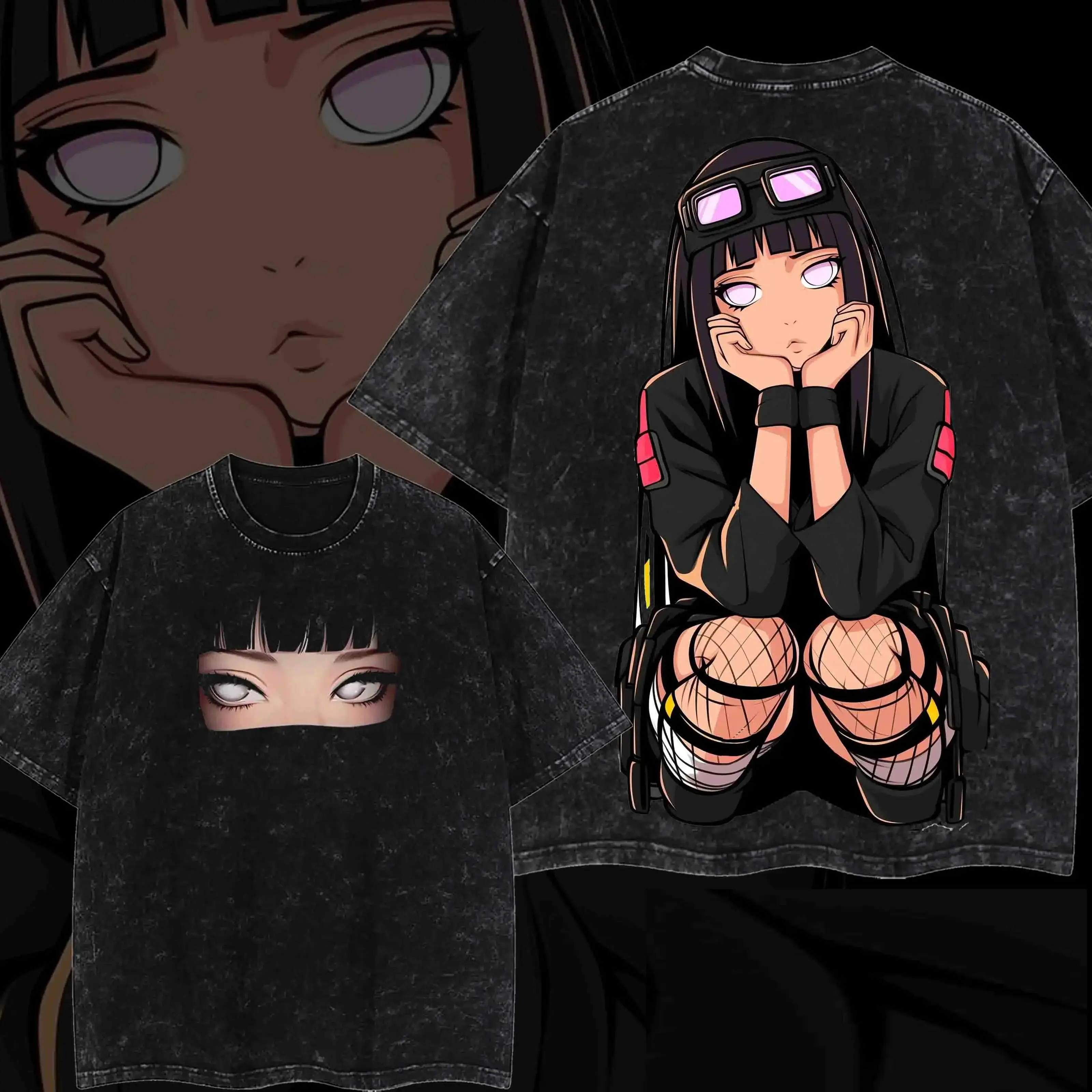 Hinata NARUTO Vintage Unisex Oversize Anime Manga Washed Cotton T-shirt, Graphic Tee, Anime Lover, Anime Merch Fan, Outfits Men, Boys Merch Oversized Crewneck