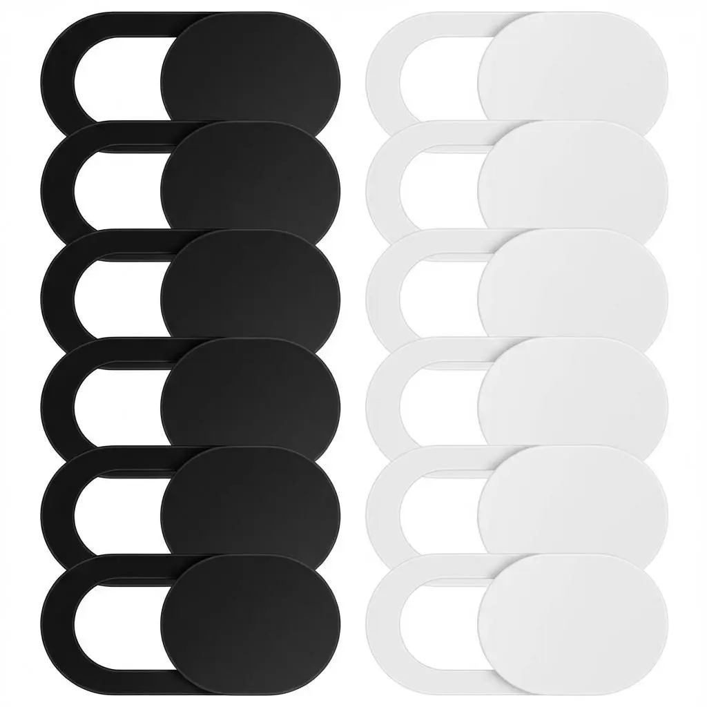 12-Pack Ultra Slim Webcam Cover Slides - 6 Black+6 White, Strong Adhesive, Easy Installation, Digital Security for Computer, Laptop, MacBook Pro, iMac, Smartphone, iPhone, Tablet, 6Black+ 6White 12Pack