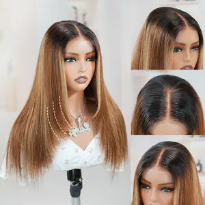 LWIGS Layered Silky Straight 250% Density 8x6 Ready In Seconds Invisible HD Lace Closure Wigs Ombre Brown Color With Balayage Highlights