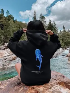 Women's Casual Hoodie with Kangaroo Pocket and Lining, Long Sleeve Loose-Fitting Design, Trendy Whale Graphic for Daily Wear